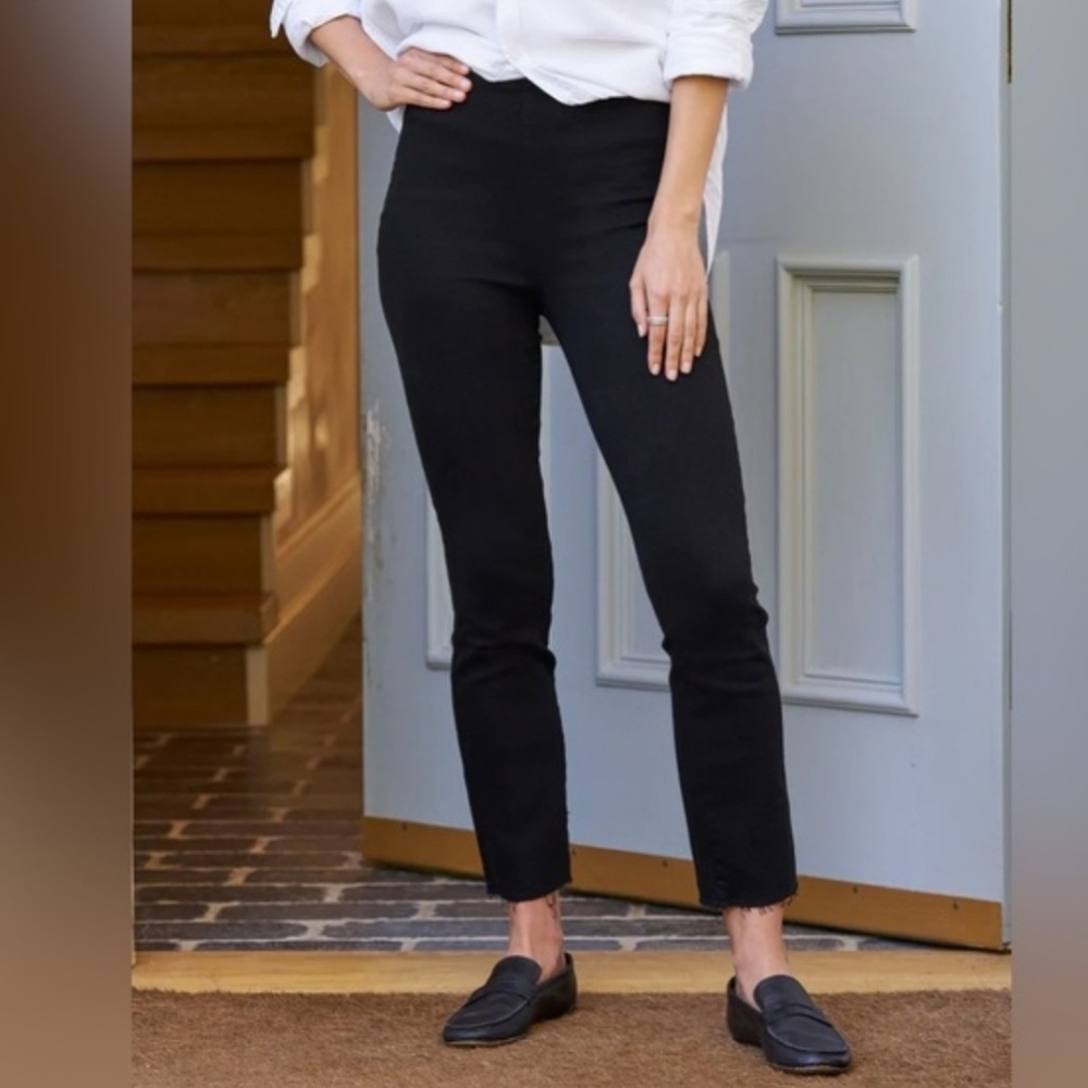 Frank & Eileen Illusion 01 Raw Hem Slim Straight Black Pull-on Jeans Women's 31